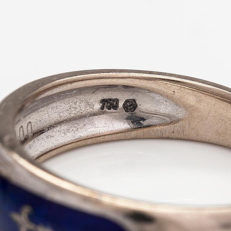 Fabergé, An 18K white gold ring with enamel and diamonds ca. 0.04 ct in total. Victor Mayer.