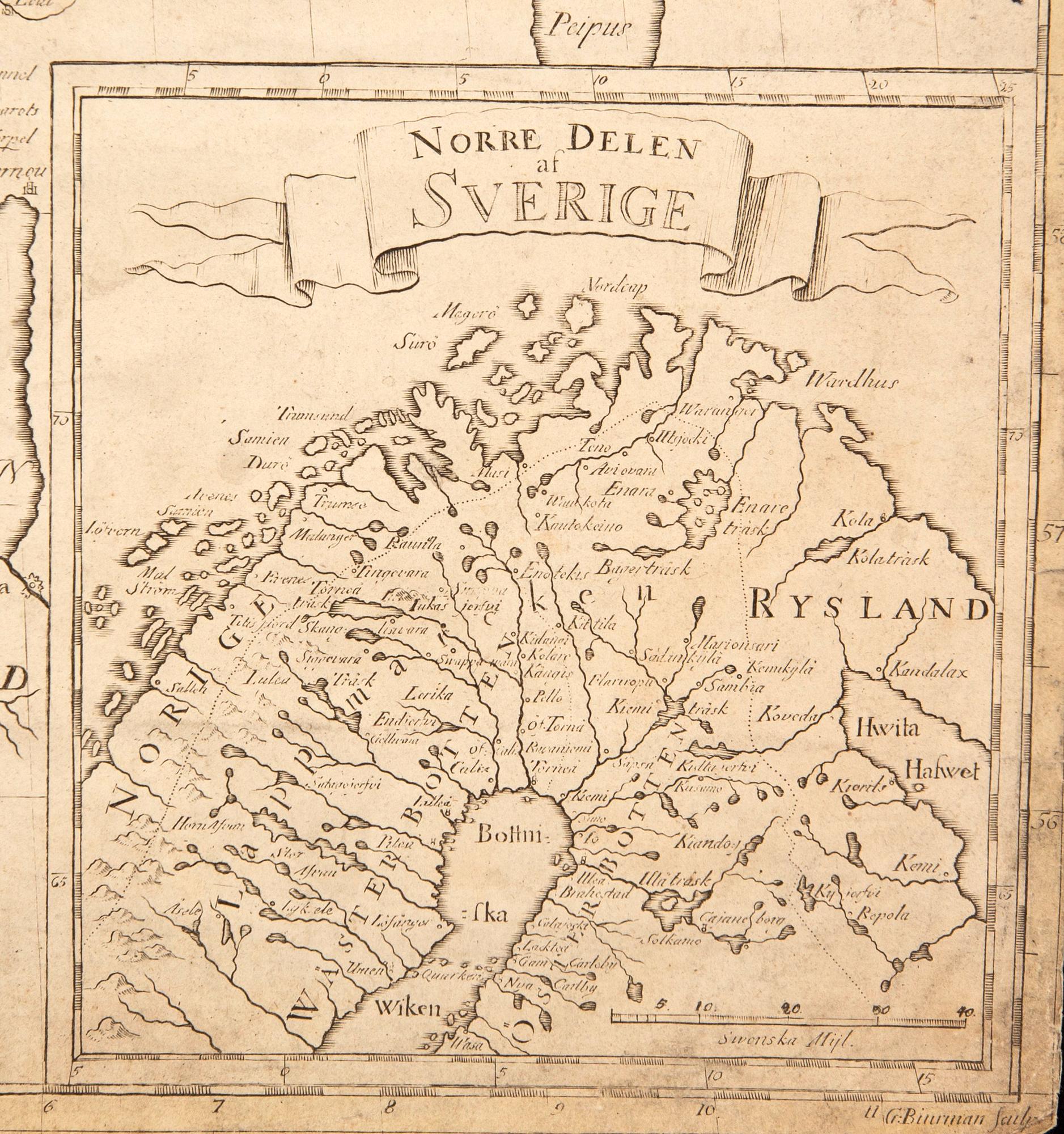 Georg Biurman, karta över Sverige och Finland, handkolorerat kopparstick, Stockholm 1790.