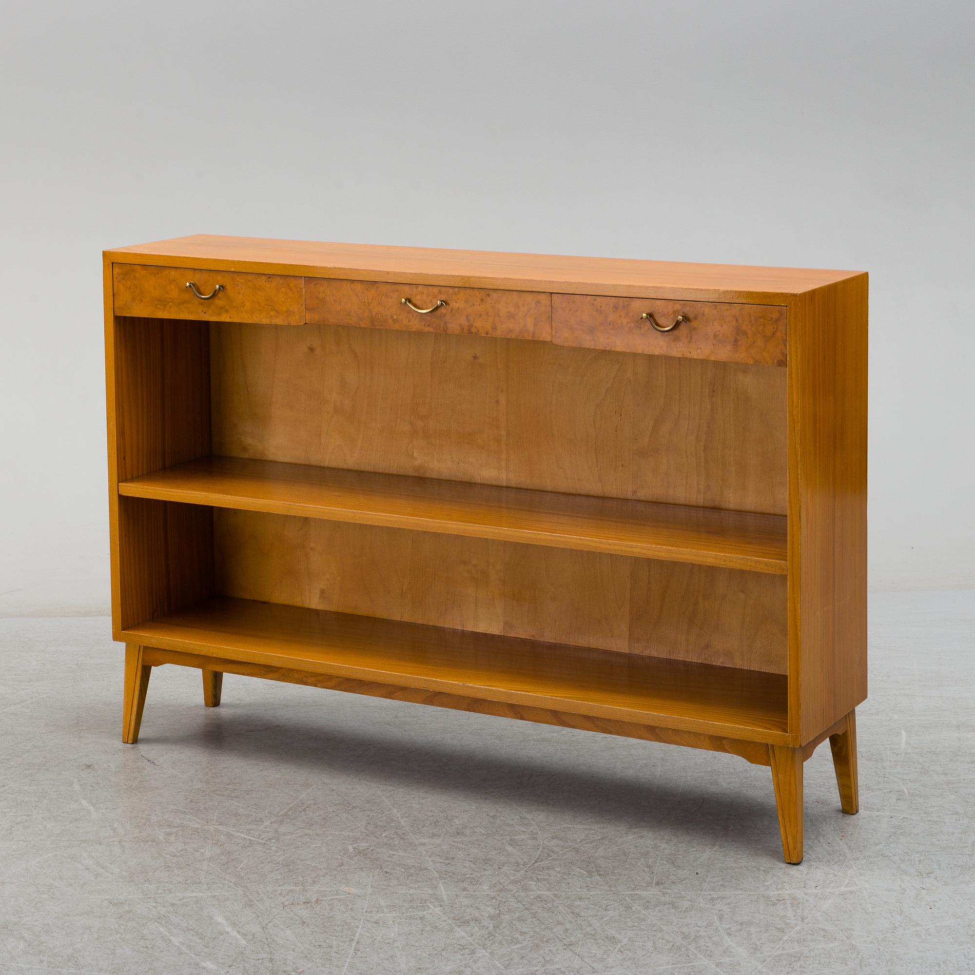 An elm and burr birch veneered bookcase, 1940's.