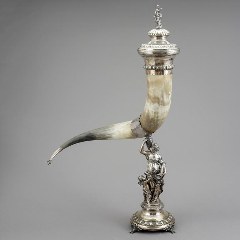 PRAKTDRYCKESHORN, nysilver, CG Hallberg, Stockholm, sent 1800-tal.