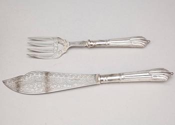 FISKBESTICK, 14 delar, silver, Goldsmiths & Silversmiths Company LTD, London, tidigt 1900-tal. Totalvikt ca 660 g.