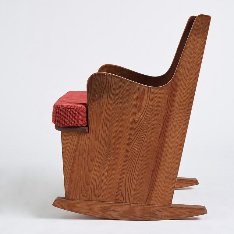 Axel Einar Hjorth, a stained pine 'Lovö' rocking chair, Nordiska Kompaniet 1930s.