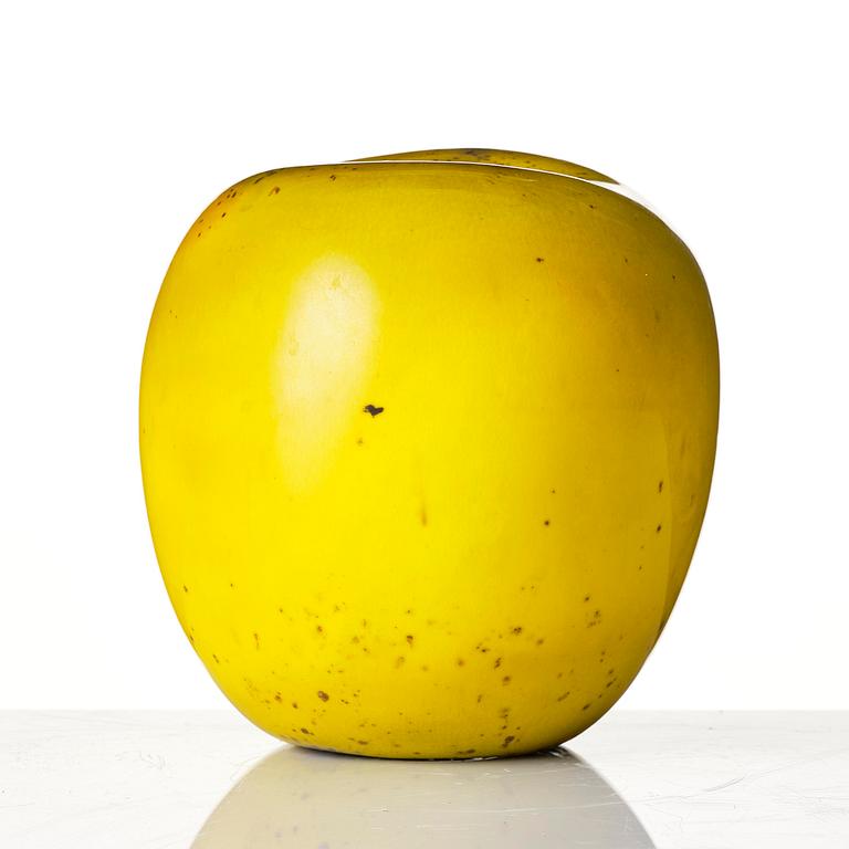 Hans Hedberg, a yellow glazed faience sculpture of an apple, Biot, France.