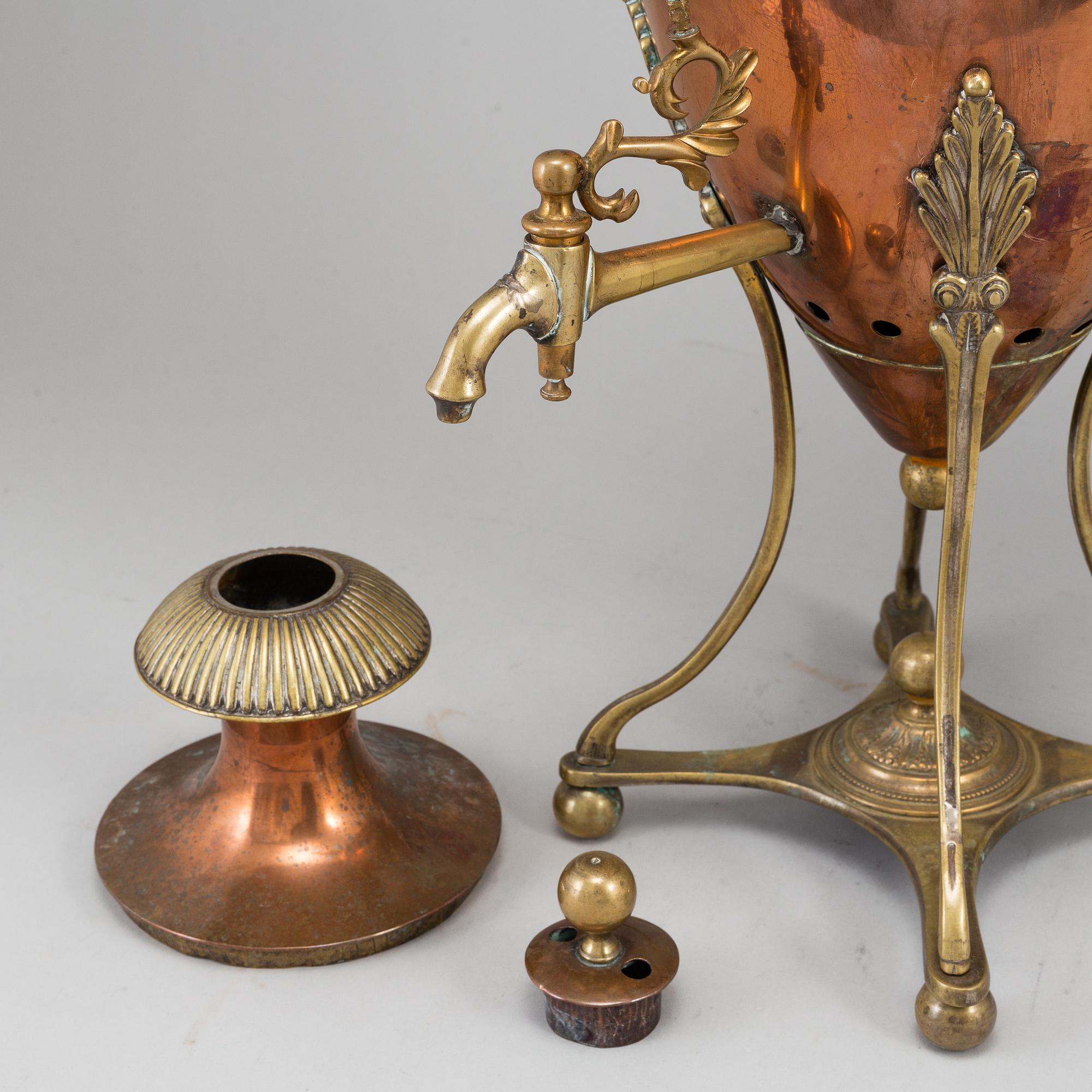 An Empire brass and copper samovar, early 19th century.