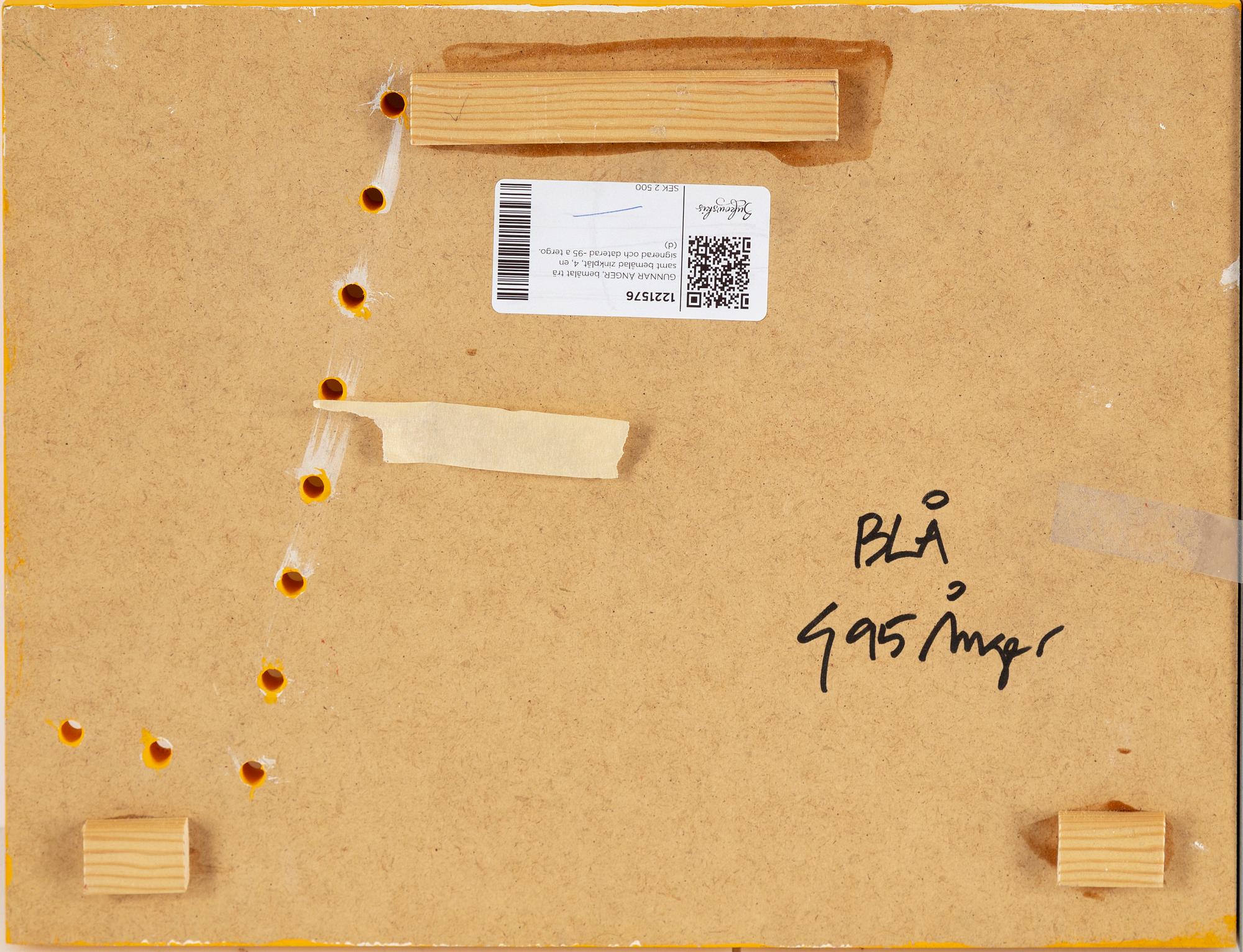 GUNNAR ÅNGER, painted wood and zinc plate, 4, one signed and dated 95 verso.