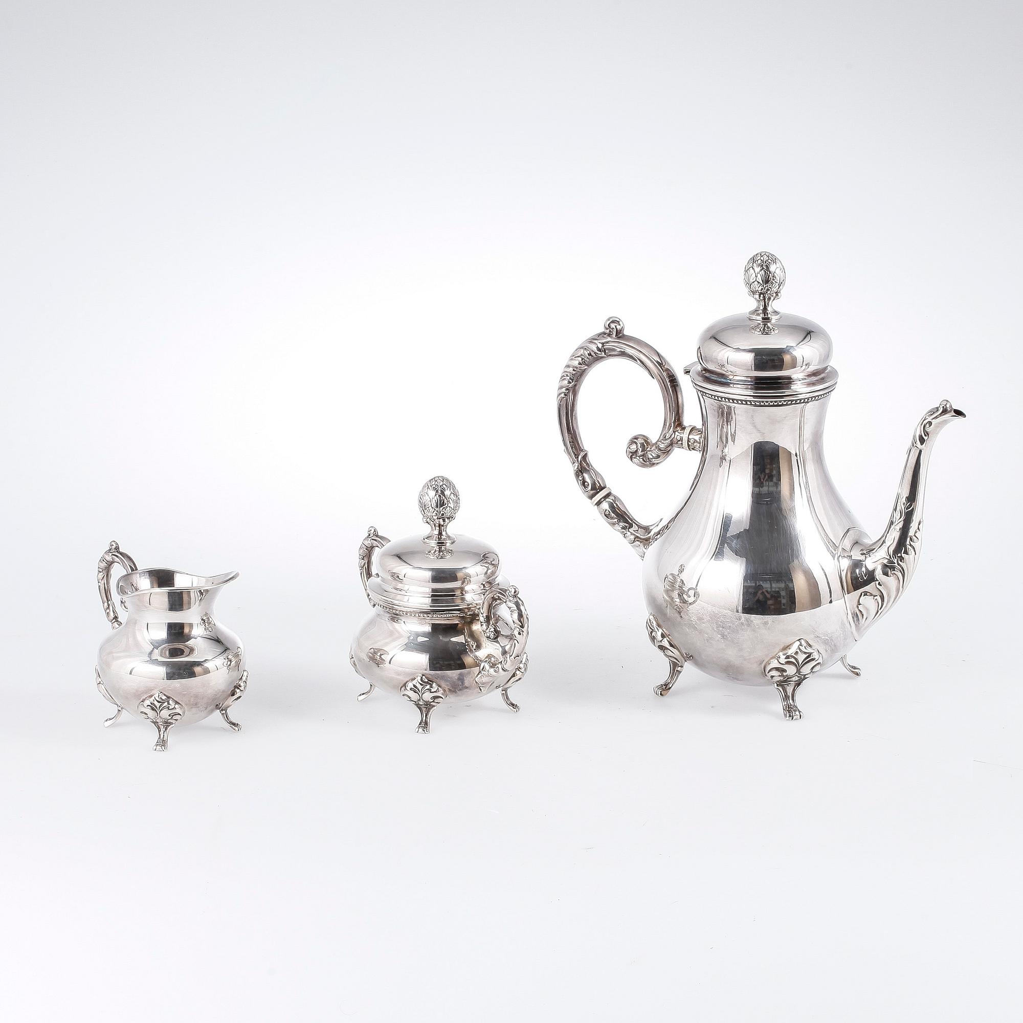 SERVIS, 3 delar, sterlingsilver, Tyskland, med svenska kontrollstämplar, 1900-tal. Vikt ca 1212 gram.
