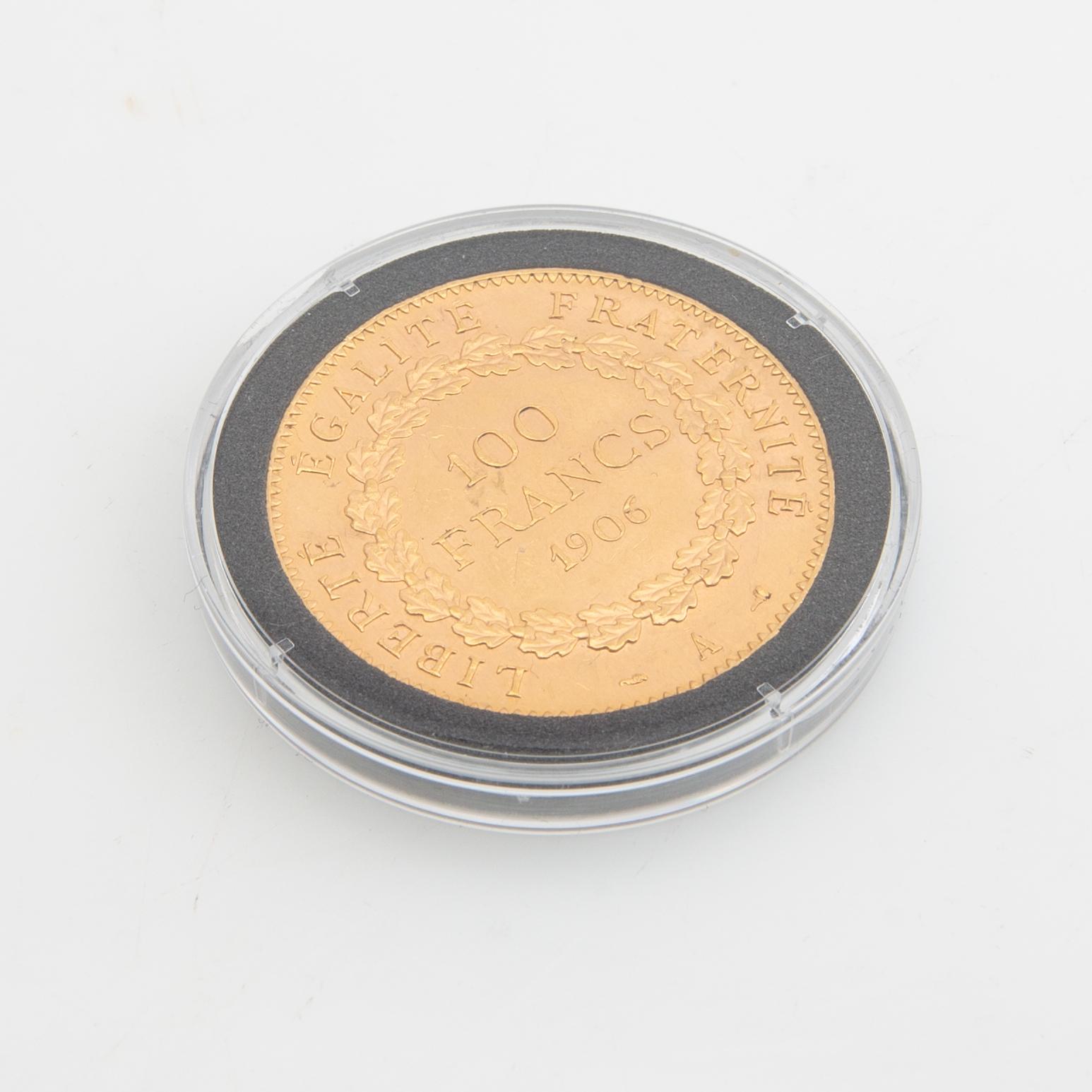 Gold coin France, III:rd Republic Genius 100 francs, 1906.