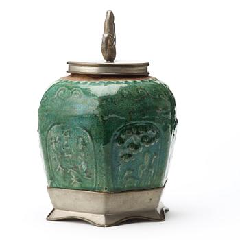 Estrid Ericson, a stoneware and pewter jar with cover, Svenskt Tenn, Stockholm 1927.