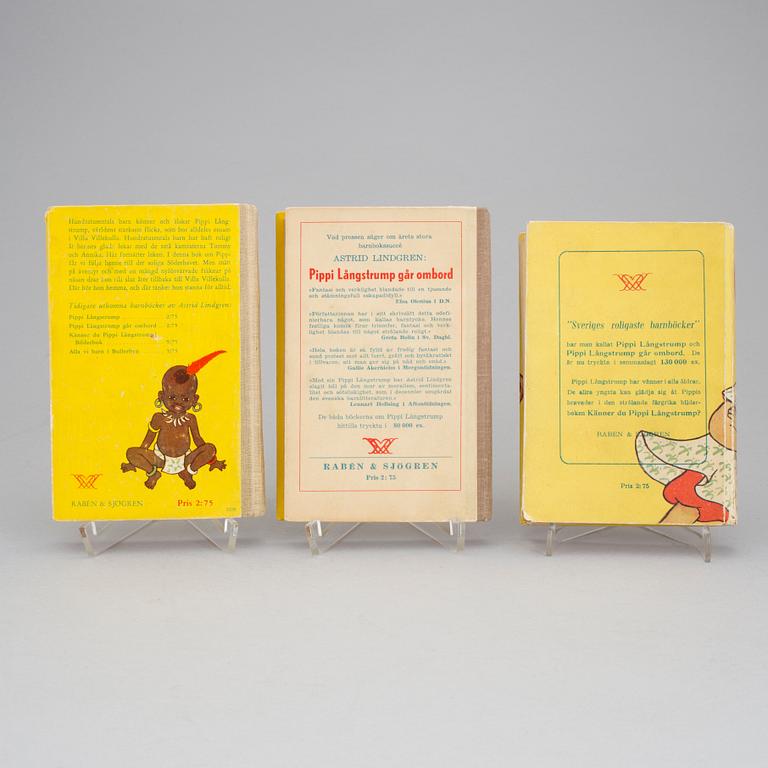 ASTRID LINDGREN, 3 böcker om Pippi Långstrump. Rabén & Sjögren, Stockholm 1946-48.