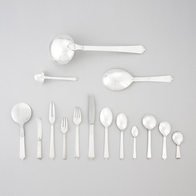 Harald Nielsen, a set of 70 pcs of sterling silver and stainless steel 'Pyramid' flatware, Georg Jensen, Copenhagen 1933-77.