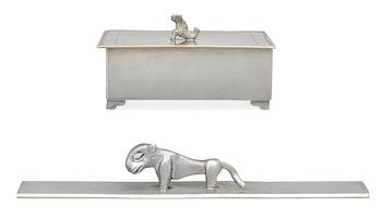 483. A Svenskt Tenn pewter box and a ruler, Stockholm 1927 and 1972.