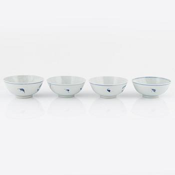 A set of four Chinese blue and white bowls, Qing dynasty, 19th century.