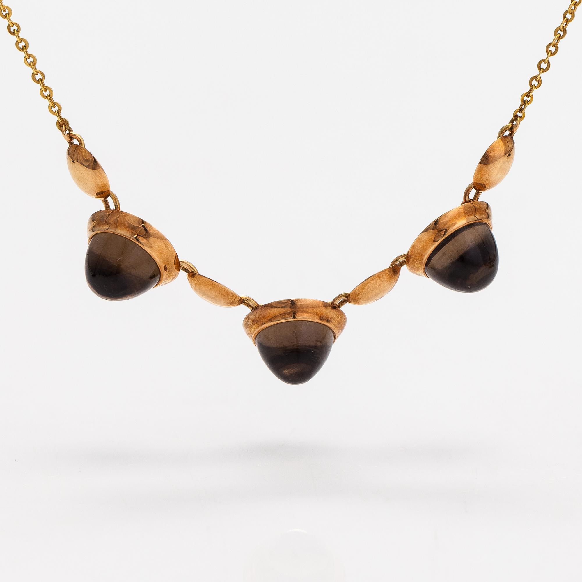 Elis Kauppi, A 14K gold necklace with smoky quartzes. Kupittaan kulta, Turku 1960.
