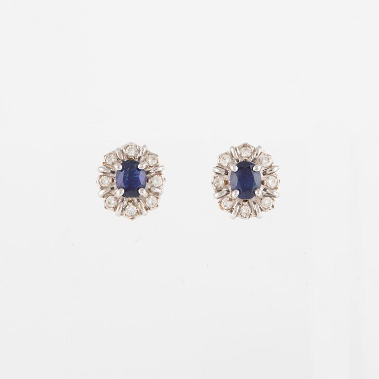 Earrings, one pair, Strömdahl, carmosé, 18K white gold with sapphires and brilliant-cut diamonds.