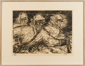 AUKUSTI TUHKA, puupiirros, signeerattu, päivätty 1939-41 ja merkitty K.p.v. 1959 ja leimattu.