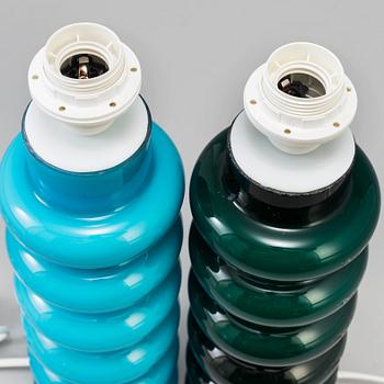 PO STRÖM, 2 glass table lamps, Alsterfors, 1960s.