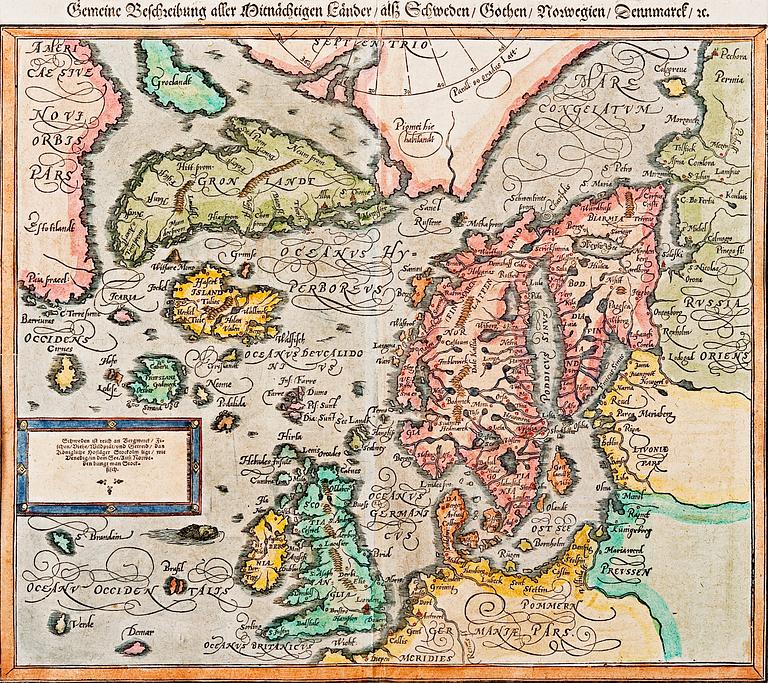 KARTA, Skandinavien. Septentrionales-Scandinavia. Sebastian Münster 1588-1628.
