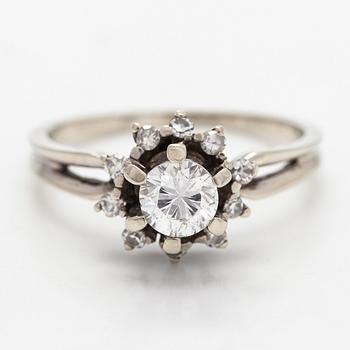 Sormus, briljantti- ja 8/8-hiotut timantit, 18K valkokultaa.