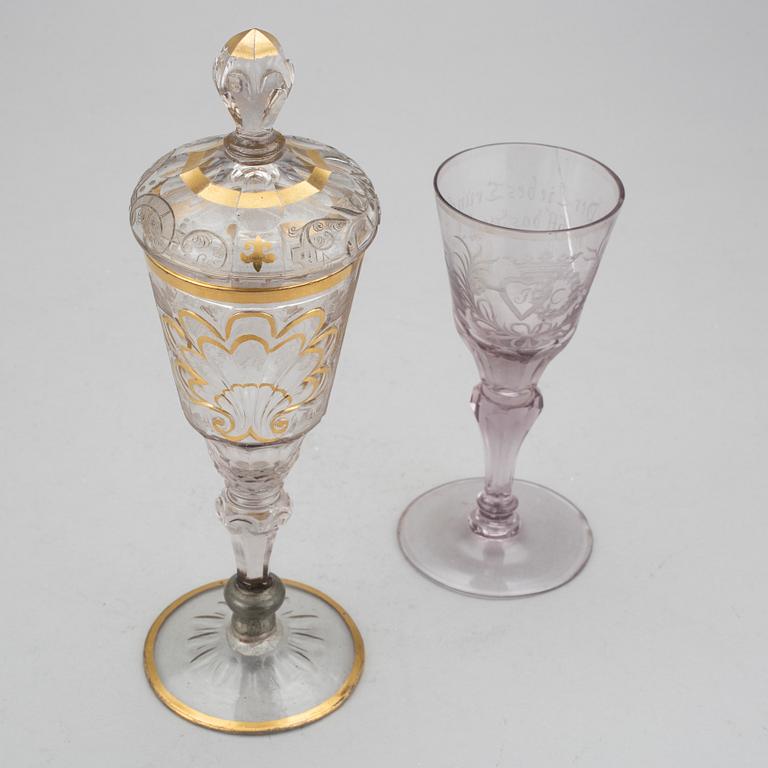 POKALGLAS, 2 st, Böhmen, 1700-talets andra hälft.