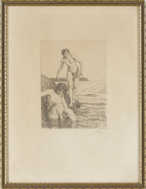 ANDERS ZORN, etsning, "På Hemsö", utförd 1917, signerad med blyerts.