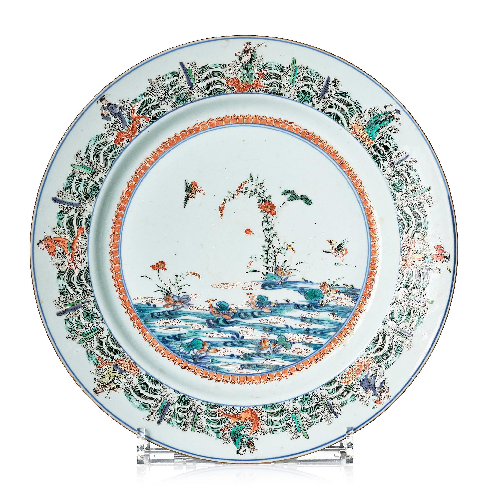 A famille verte 'immortals' dish, Qing dynasty, Kangxi (1662-1722).