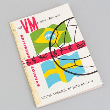 Officiellt VM program, final 1958, Sverige-Brasilien, 29 juni kl.15.00, medföljer 2 matchhäften och tre lösa biljetter.