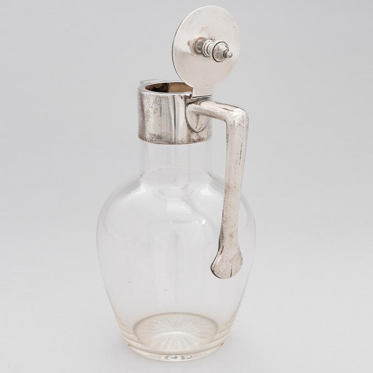 A sterling silver and glass wine carafe, Elkington & Co, Birmingham 1912.