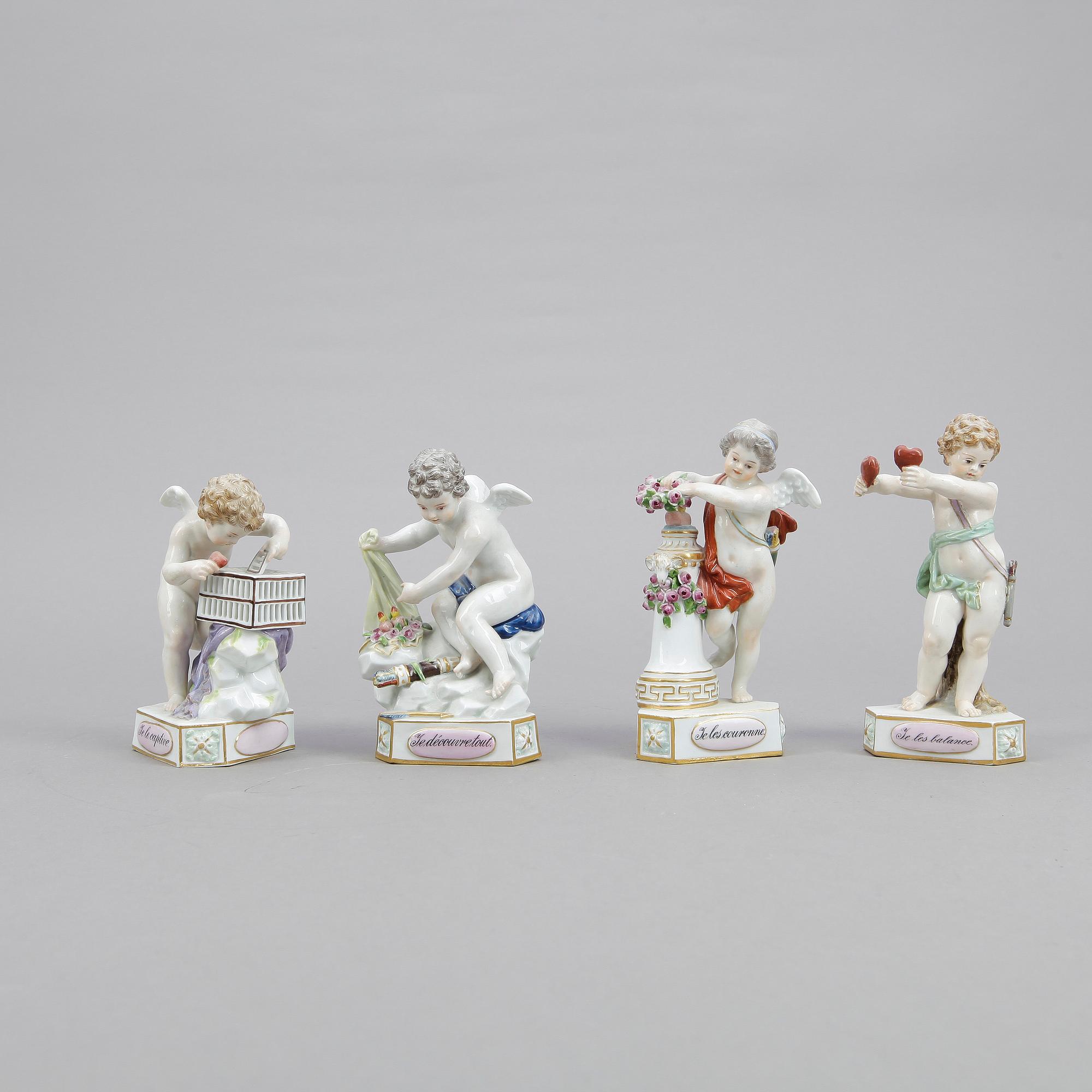 FIGURINER, 4 st, porslin, Meissen, omkring sekelskiftet 1900.