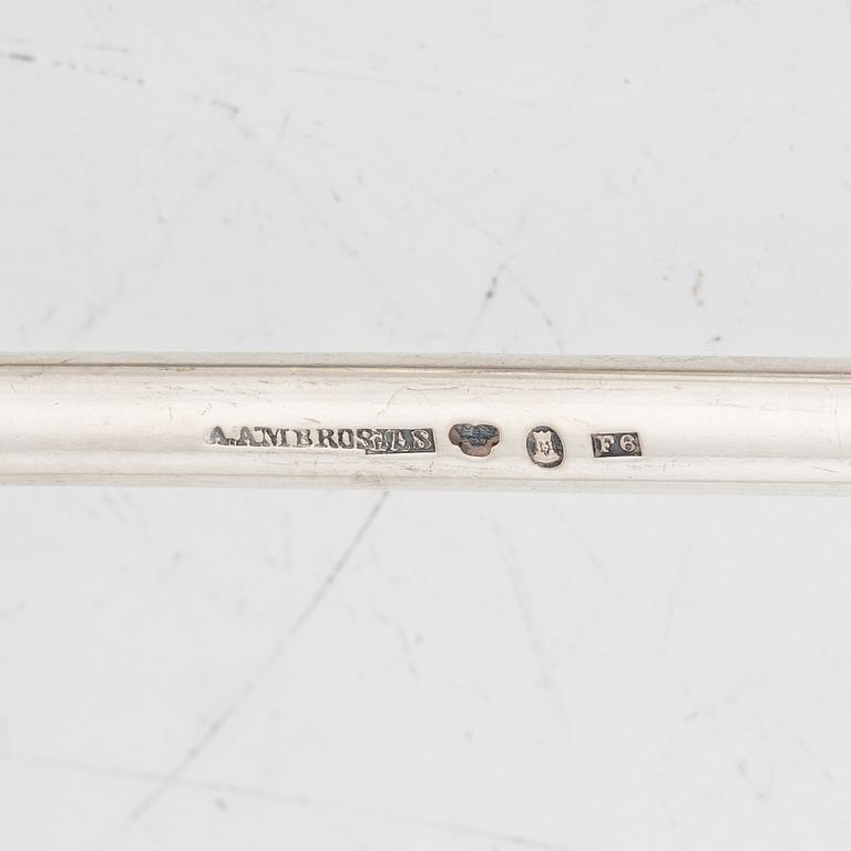 A Swedish silver serving spoon and ladle, marks of A Lundqvist, Stockholm 1842 and A Ambrosius, silver, Stockholm 1884.