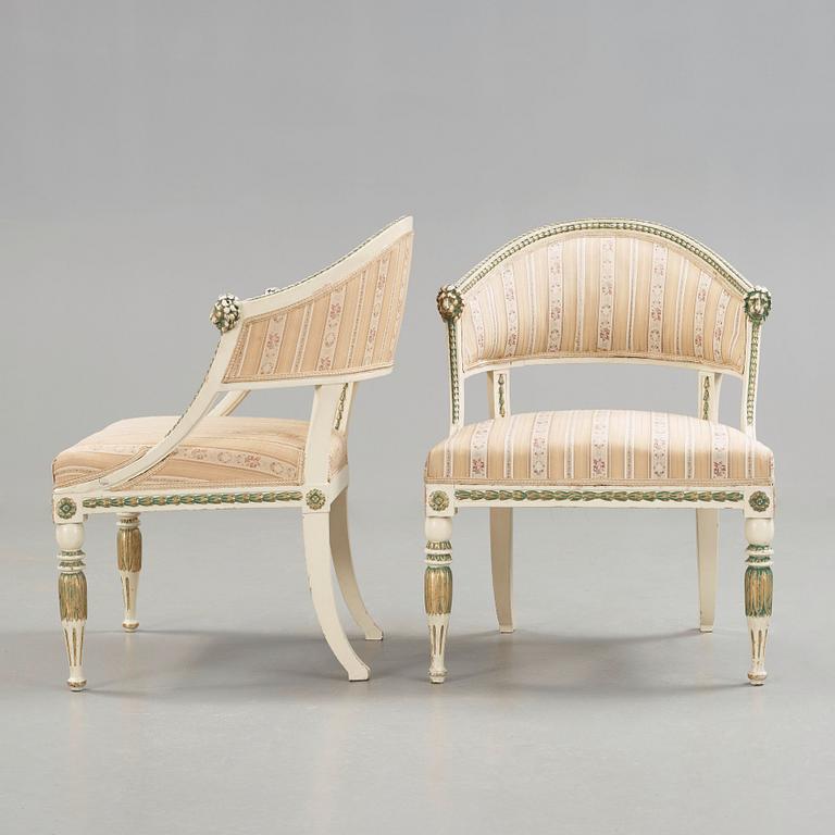 A pair of late Gustavian circa 1800 armchairs.