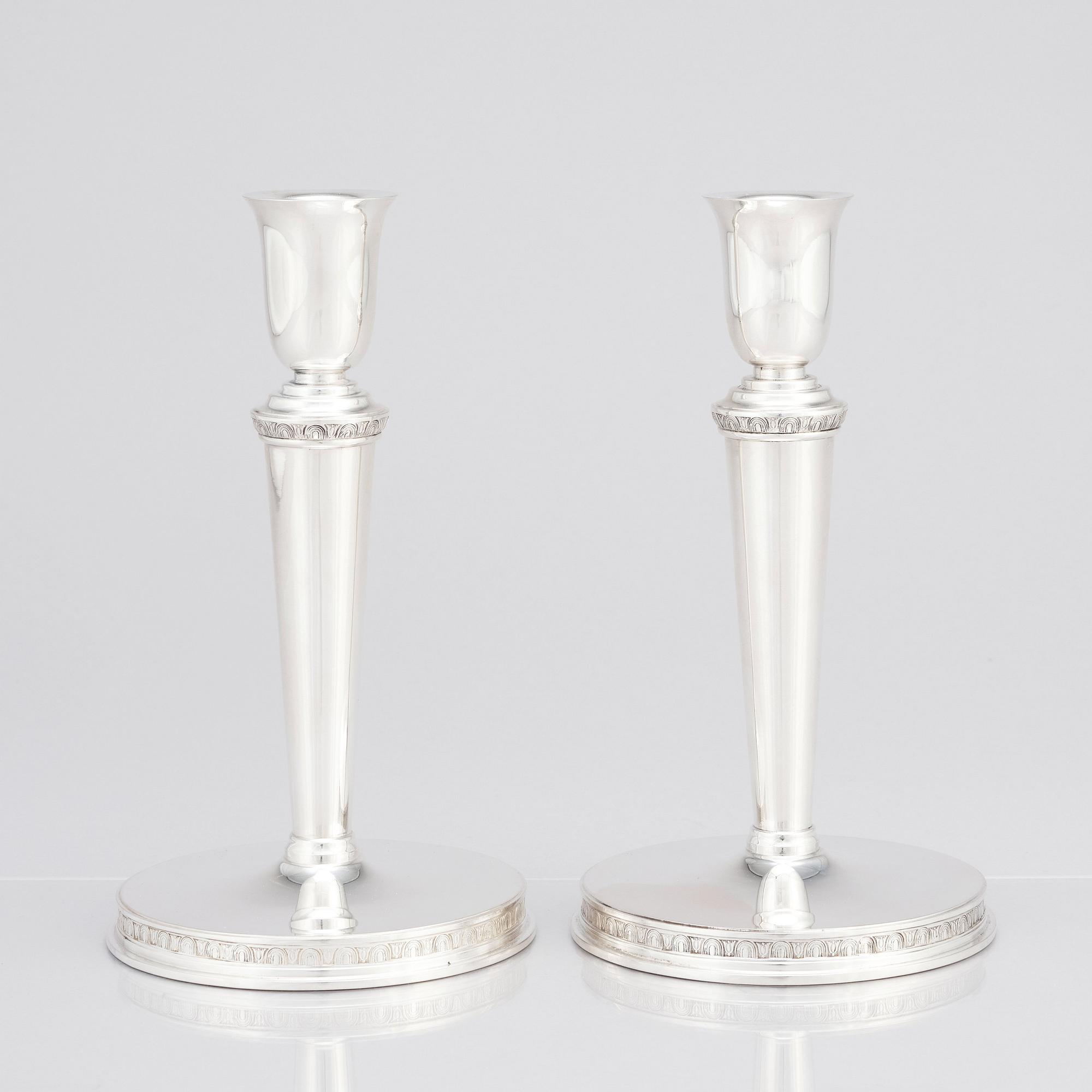 Eric Råström, for C.G. Råström, a pair of silver candlesticks, Stockholm 1960.