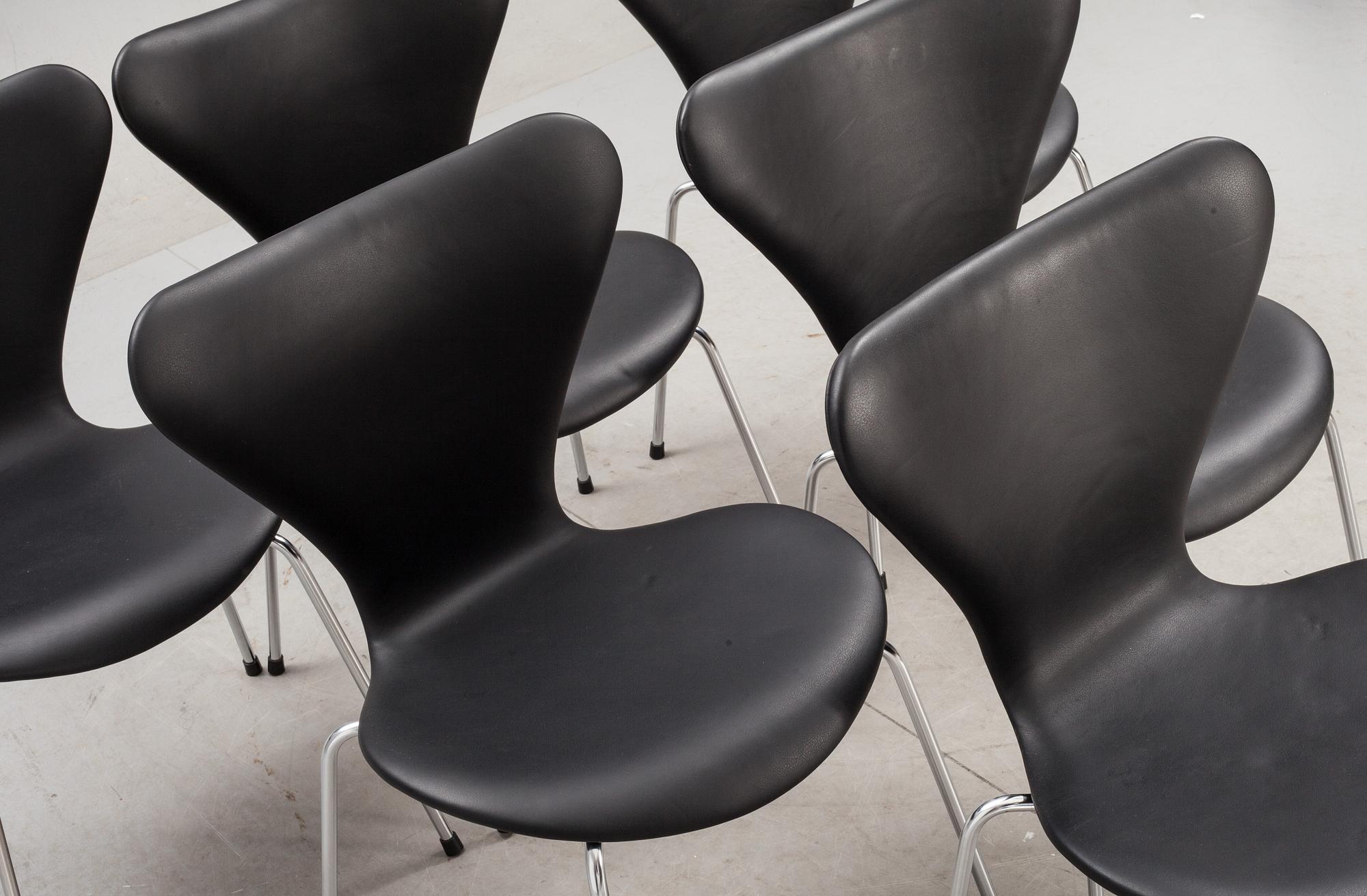 STOLAR, 6 st, "Sjuan", Arne Jacobsen, Fritz Hansen, Danmark.