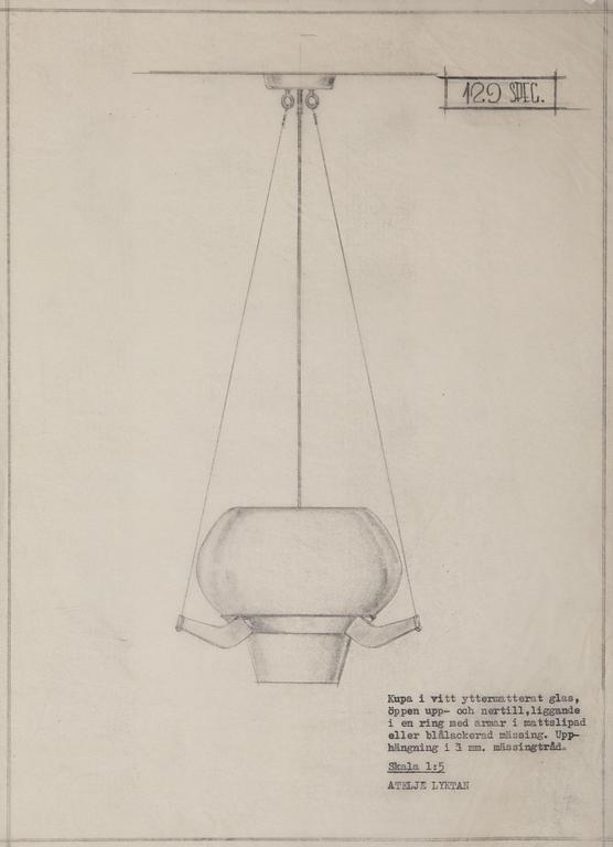 Hans Bergström, a pair of ceiling lamps, model "129", ateljé Lyktan, Sweden 1940-50s.