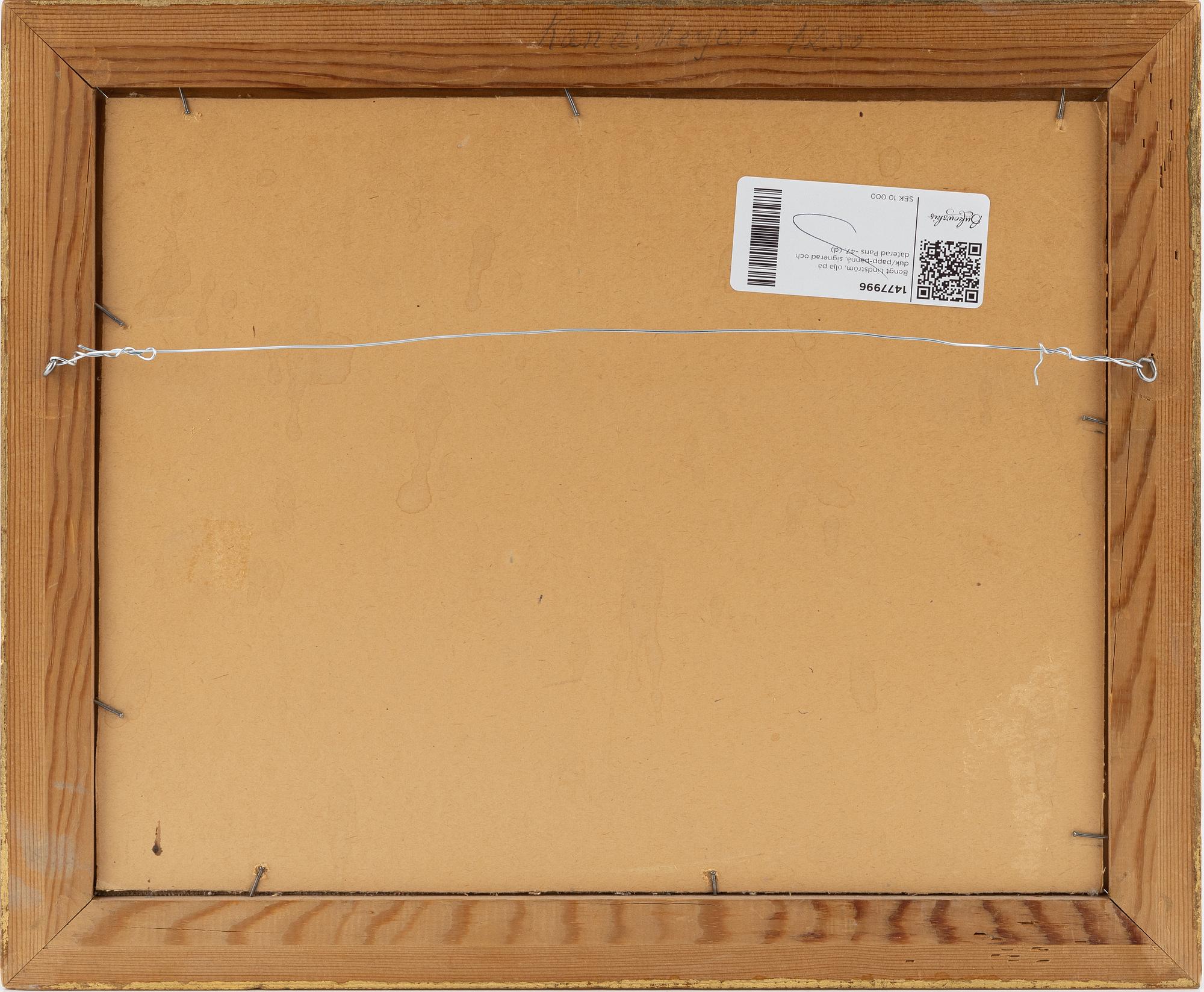 Bengt Lindström, olja på duk/papp-pannå, signerad och daterad Paris -47.