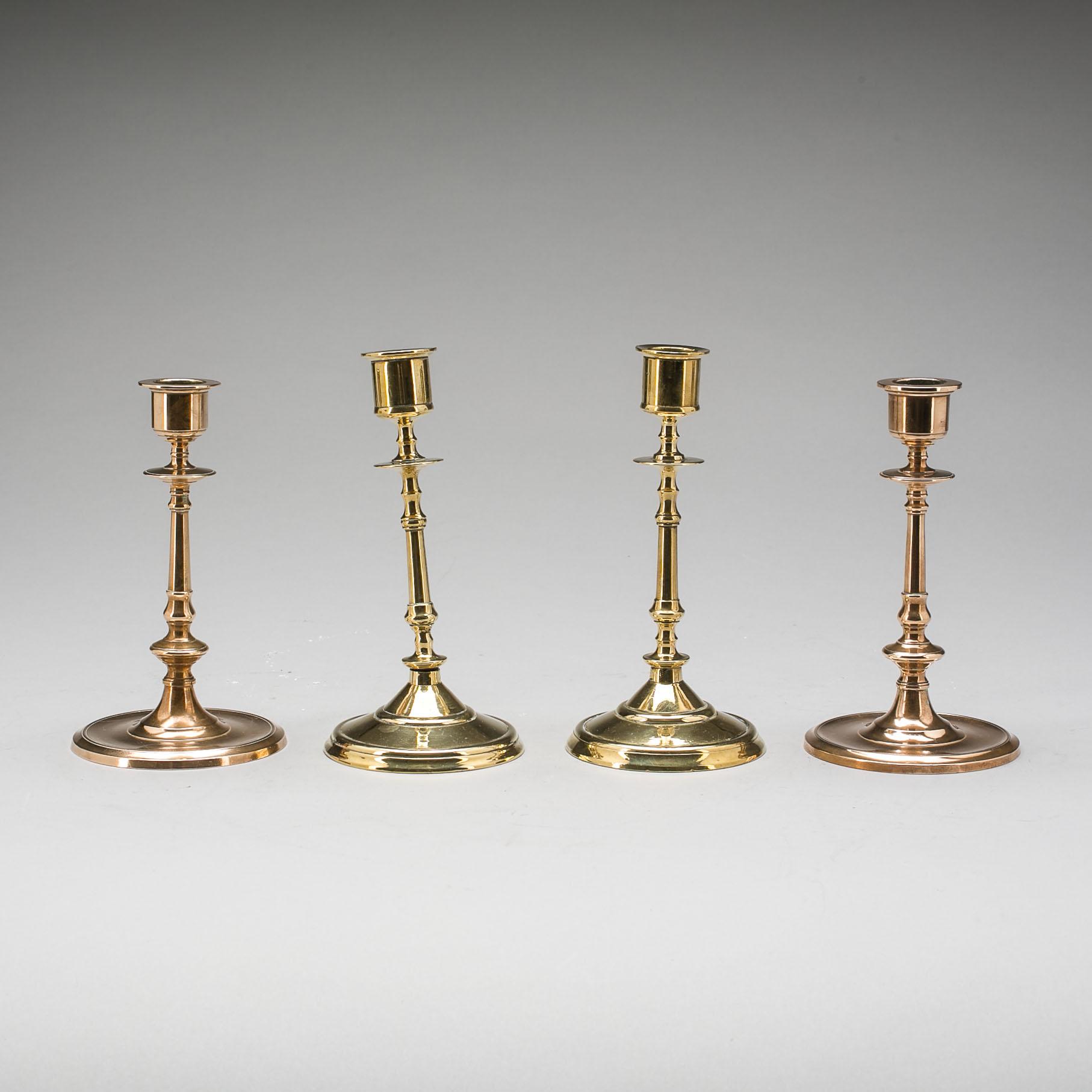 PARTI LJUSSTAKAR, mässing, 2 par. Skultuna samt Eskilstuna. 1800/1900-tal.