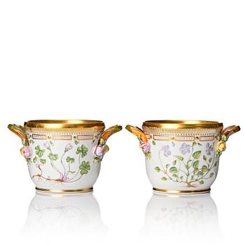 A pair of Royal Copenhagen 'Flora Danica' flower pots/wine coolers, Denmark, 20th Century.