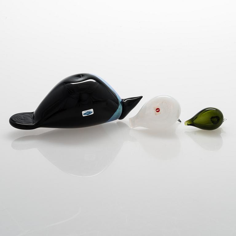 Oiva Toikka, Glasfåglar, 3 st, glas. Signerade O Toikka Nuutajärvi Notsjö.