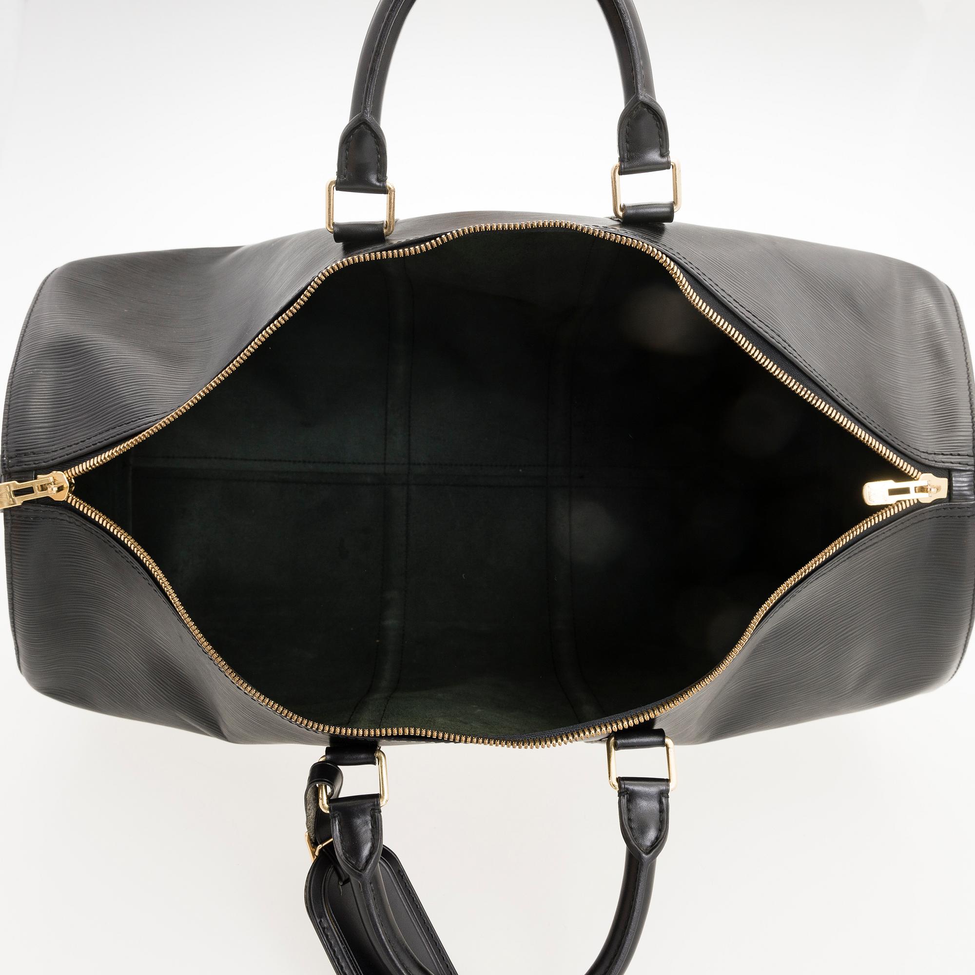 LOUIS VUITTON, Black Epi Leather Keepall 55 Bag.