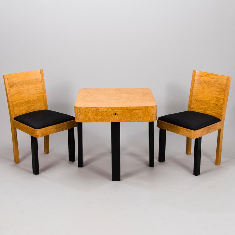 BIRGER HAHL, A 1930s table and a pair of chairs for J. Kutvosen Huonekalutehdas, Suonenjoki.