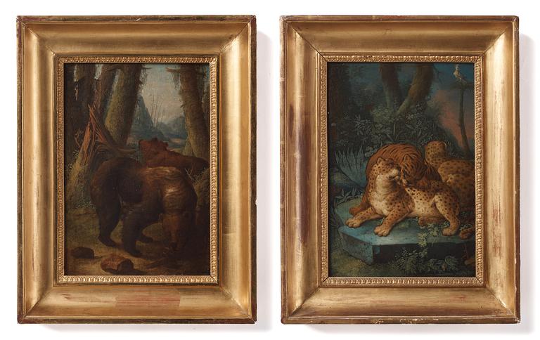 Johann Melchior Roos, Landscape with bears/leopards, a pair.