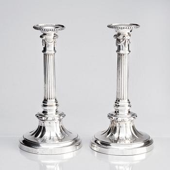 A Swedish pair of Gustavian 18th century silver candelsticks, marks of Pehr Zethelius, Stockholm 1779.