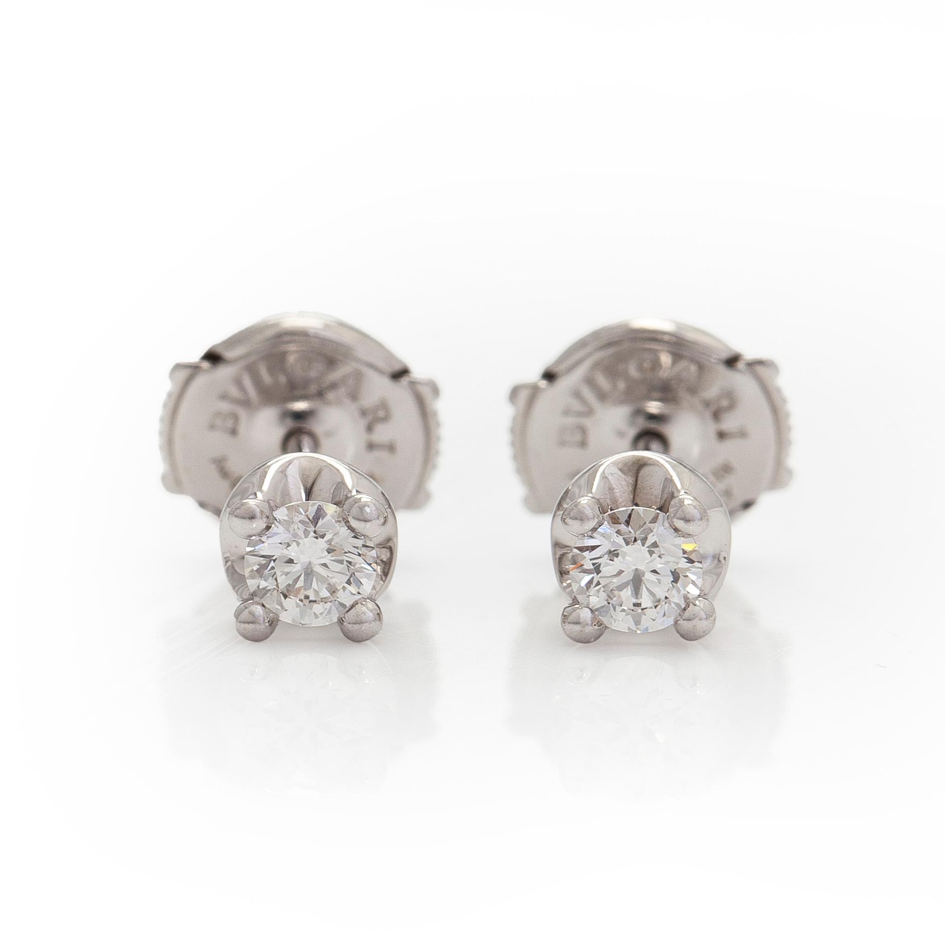 Bulgari, a pair of 18K white gold 'Corona' earrings with brilliant-cut diamonds.