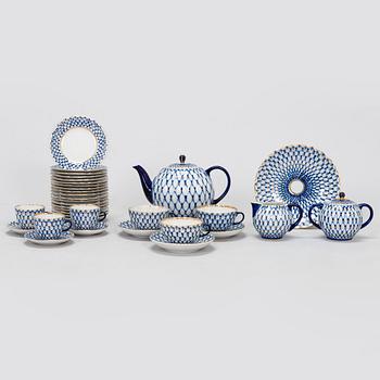 A 52-piece Lomonosov 'Cobalt Net' porcelain set for coffee and tea, USSR.