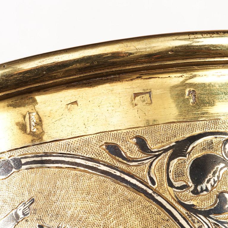 A Russian 19th century silver-gilt and niello cup and cover, unidentified makers mark Moscow 1857.