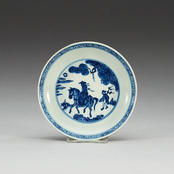 A blue and white dish, Ming dynasty, with Xuande six character mark.