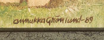 Annukka Grönlund, oil on board, signed and dated -89.