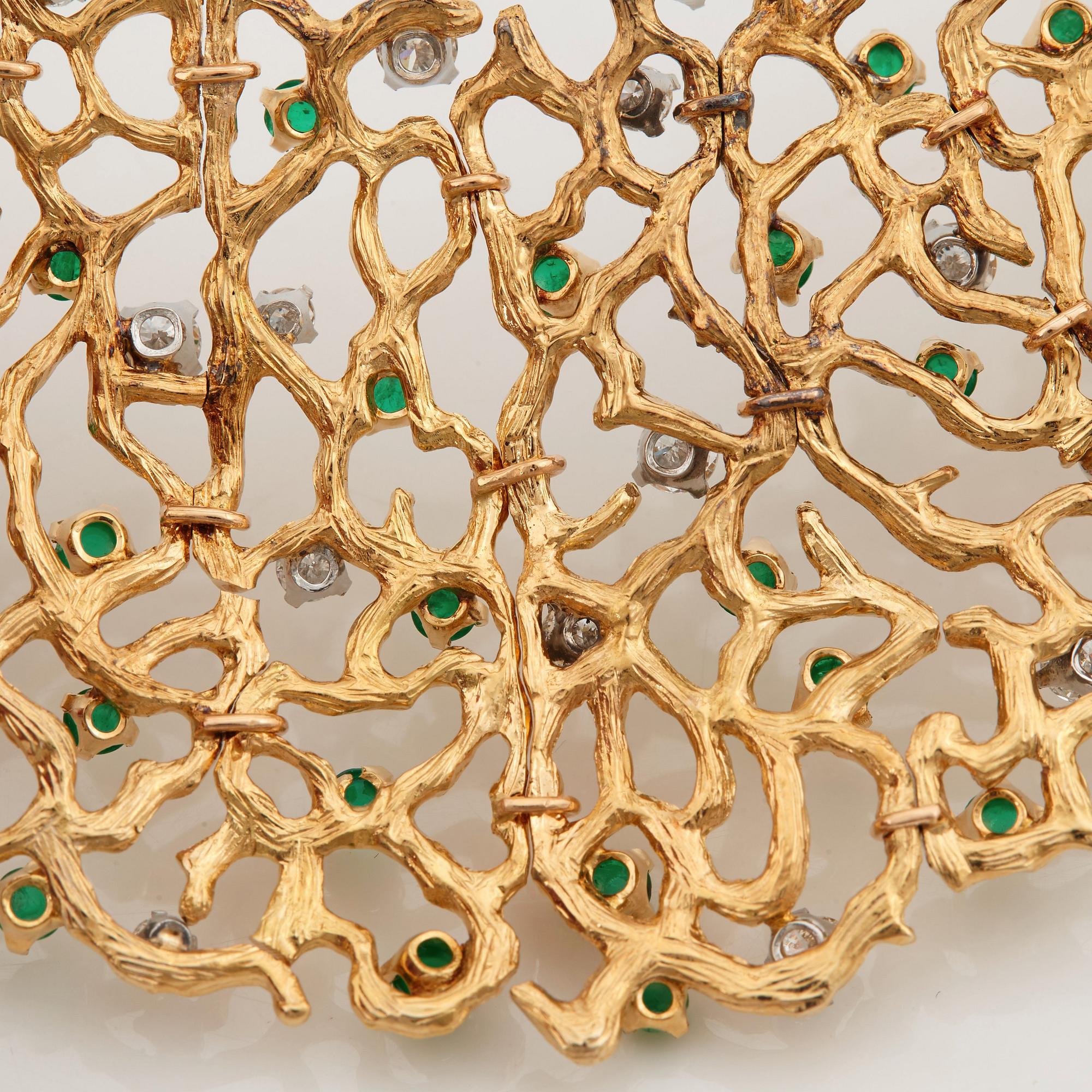 A emerald and brilliant cut diamond necklace by Gilbert Albert, Geneve, Zürich.