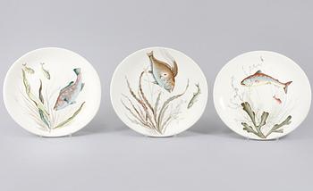 TALLRIKAR, FAT OCH SÅSSNIPA, 10 delar, "Fish", flintgods, Johnson Bros, England, 1900-talets andra hälft.