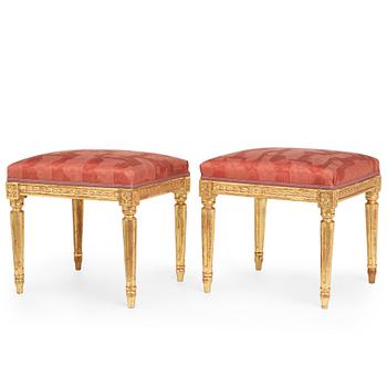 91. A pair of Gustavian late 18th century stools by Carl Fredrik Flodin (master in Stockholm 1776-95).