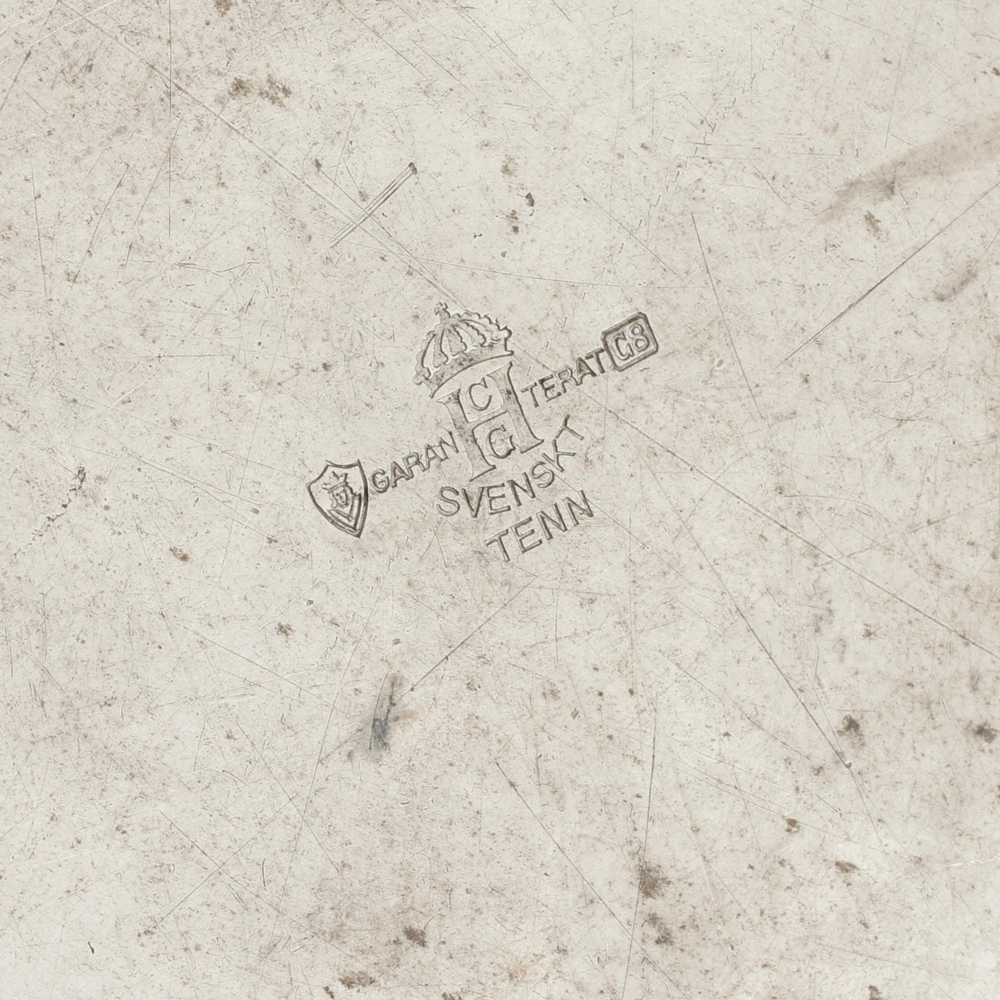 A tray in pewter, made by CG Hallberg in Stockholm, 1933.